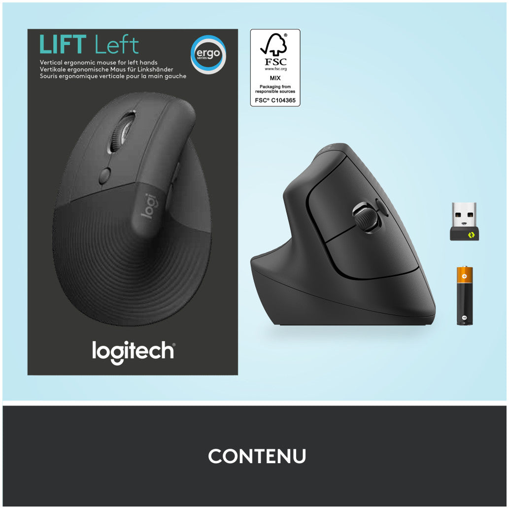 Miš brezžična + Bluetooth Logitech Lift Vertical za levičarje 4000DPI ergonomična grafitna (910-006474)