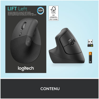 Miš brezžična + Bluetooth Logitech Lift Vertical za levičarje 4000DPI ergonomična grafitna (910-006474)