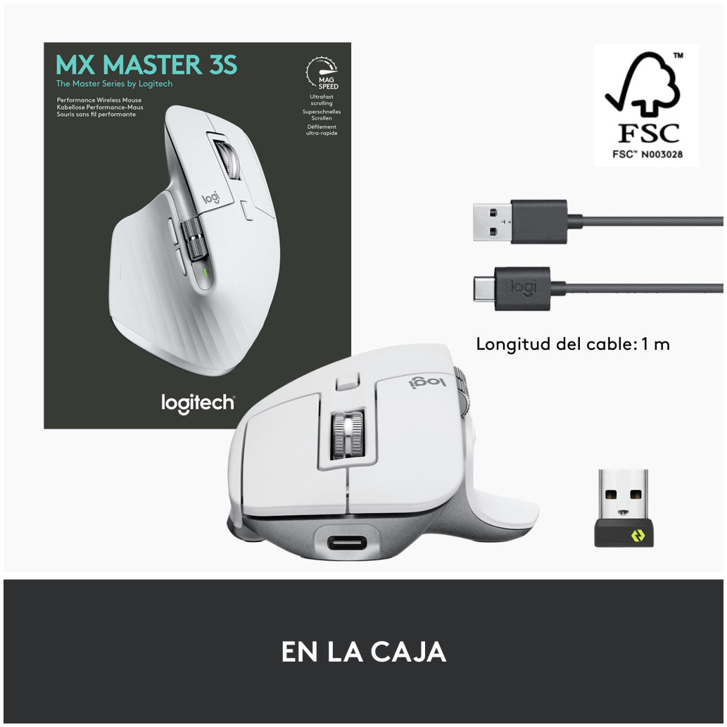 Miš brezžična + Bluetooth Logitech MX Master 3S Performance 8000DPI Unifying svetlo siva (910-006560)