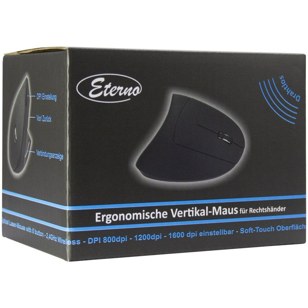 Miš brezžična ergonomska Inter-Tech Eterno 1600DPI za desničarje 6 gumbov črna (88884101)