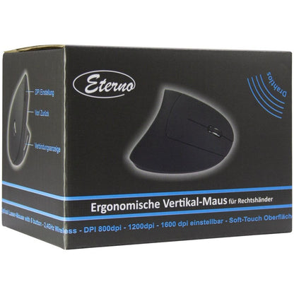 Miš brezžična ergonomska Inter-Tech Eterno 1600DPI za desničarje 6 gumbov črna (88884101)