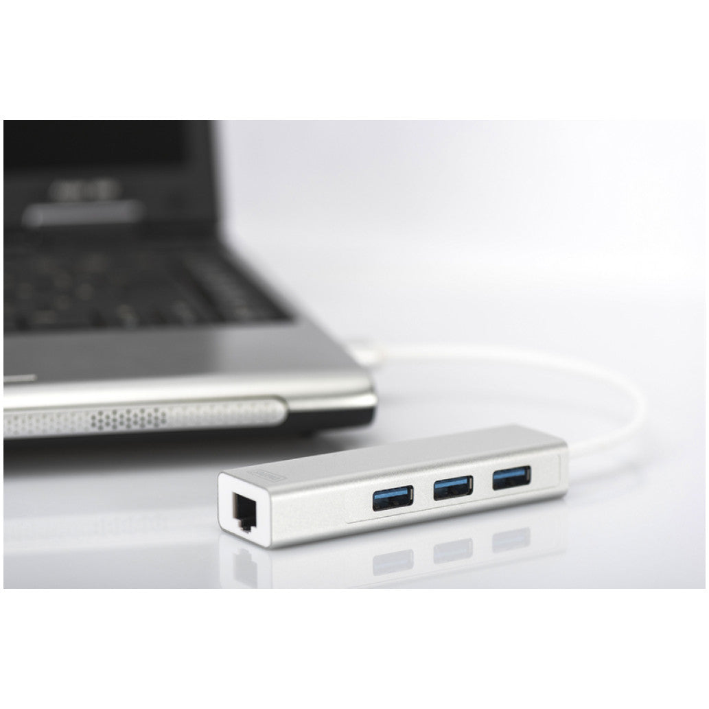 HUB USB 3.0 3portni Digitus z 100/1000 Ethernet mrežnim priključkom
