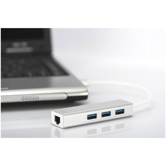 HUB USB 3.0 3portni Digitus z 100/1000 Ethernet mrežnim priključkom