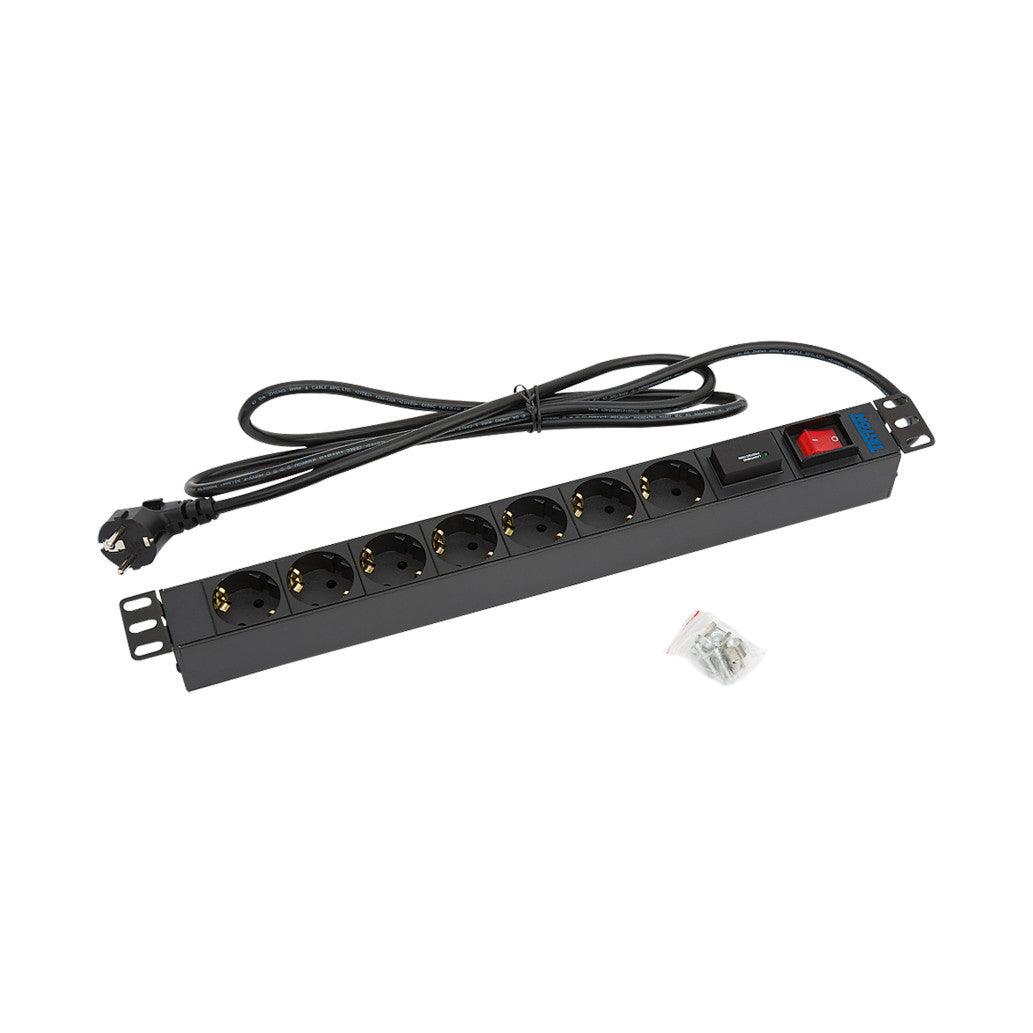 Prenapetostna zaščita Triton 2,00m 1xDIN49441 7x230V ALU rack 1U 19" stikalo (RAB-PD-X12-A1)