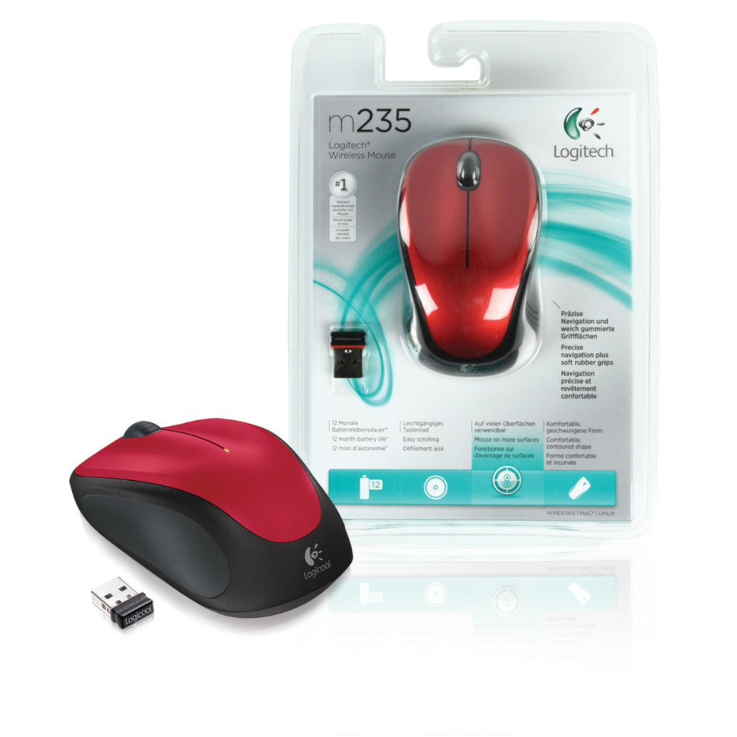 Miš  Logitech NoteBook Brezžična M235 optična nano rdeča (910-002496)