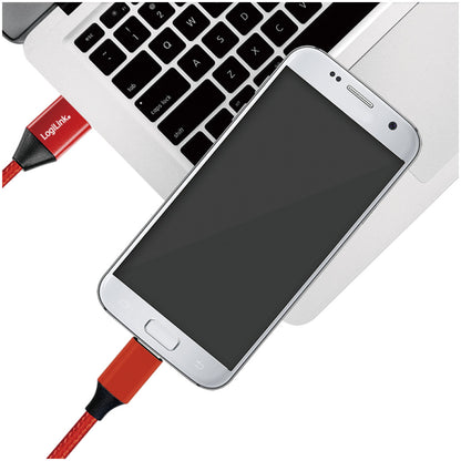 Kabel USB A => B micro tekstil ovoj 0,30m (za mobitele) LogiLink rdeč (CU0151) EOLS-P