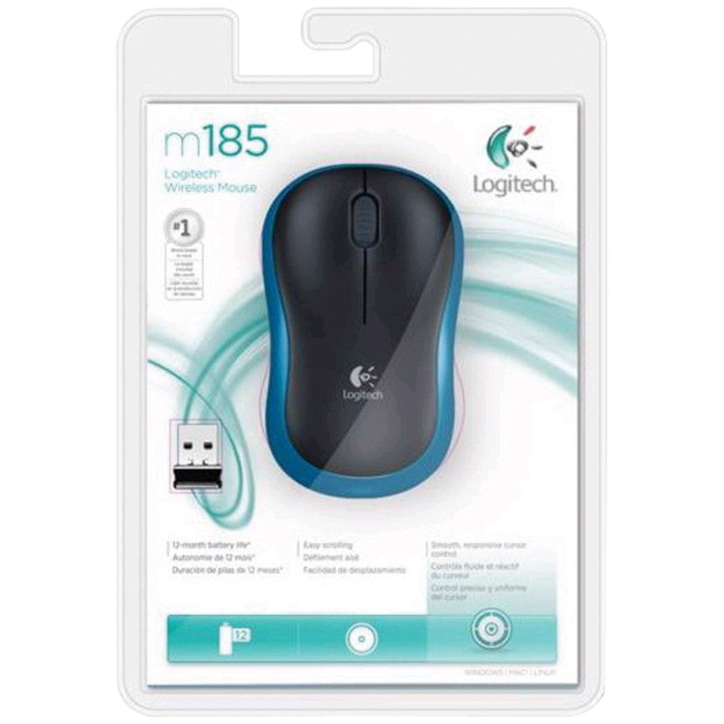 Miš brezžična za notesnike Logitech M185 nano modra (910-002239)