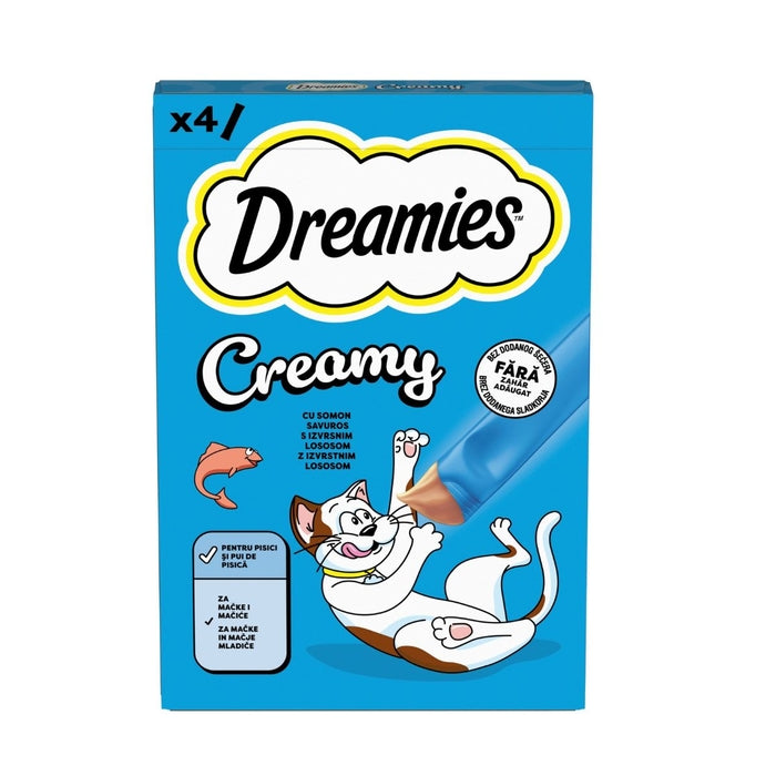 DREAMIES Creamy, priboljški, z lososom, 4x10g