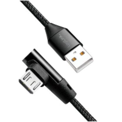 Kabel USB A => B micro tekstil ovoj 0,30m 90° (za mobitele) LogiLink črn (CU0141) EOLS-P