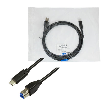 Kabel USB-C => USB-B 3.2 Gen1x1 A 2,0m Logilink - črn (CU0163) EOLS-P