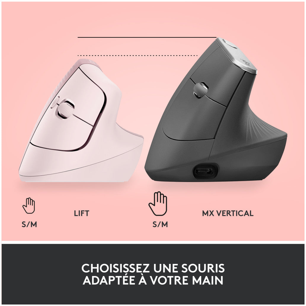 Miš brezžična + Bluetooth Logitech Lift Vertical za desničarje 4000DPI ergonomična roza (910-006478)