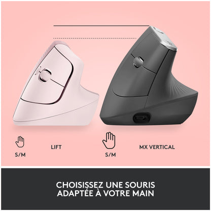 Miš brezžična + Bluetooth Logitech Lift Vertical za desničarje 4000DPI ergonomična roza (910-006478)