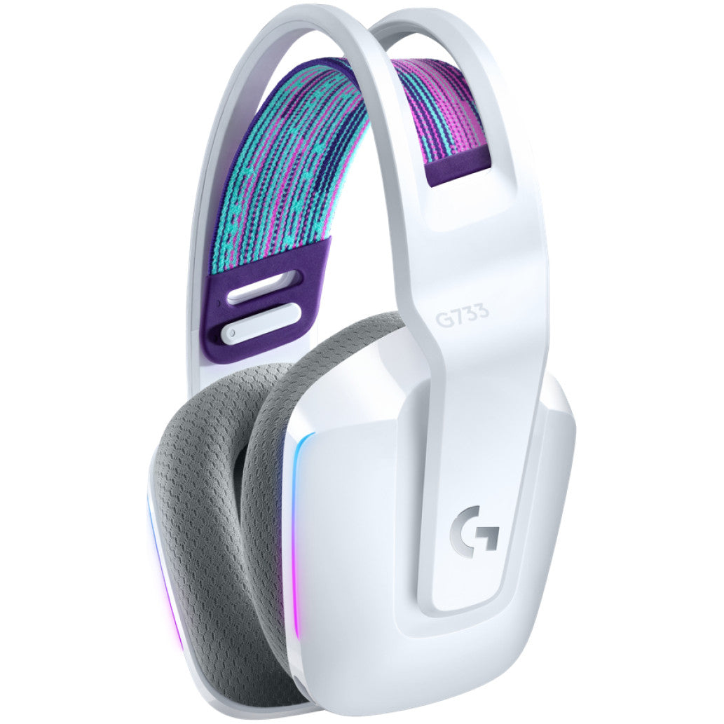 Slušalke brezžične naglavne 2.4GHz stereo Logitech G733 Lightspeed gaming z mikrofonom - bele (981-000883)
