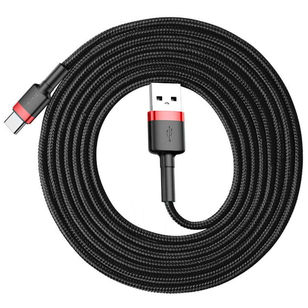 Kabel USB-C => USB-A 2.0 tekstil ovoj 2,00m 5V/2A QC3 Baseus črn/rdeč (CATKLF-C91)