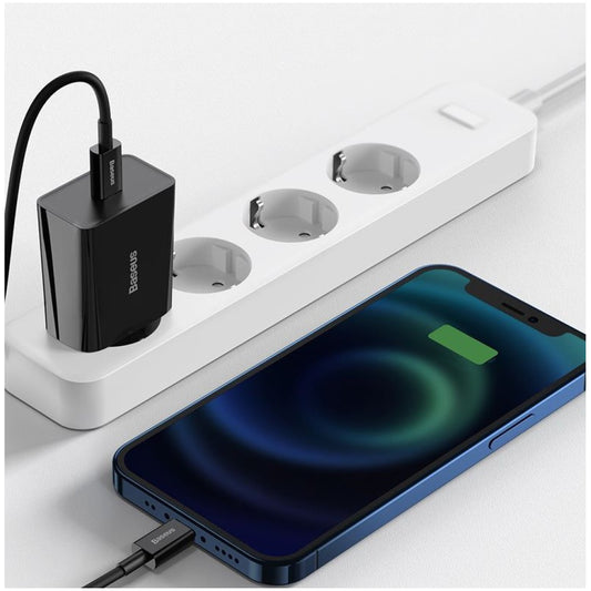 Hišni polnilec 100-240V => 1x USB-C 20W Baseus črn (CCFS-SN01)