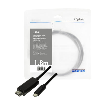 Kabel USB-C 3.2 Gen1 => HDMI 2.0 1,8m UHD 4K@60HZ črn Logilink (UA0329) Kabel USB-C