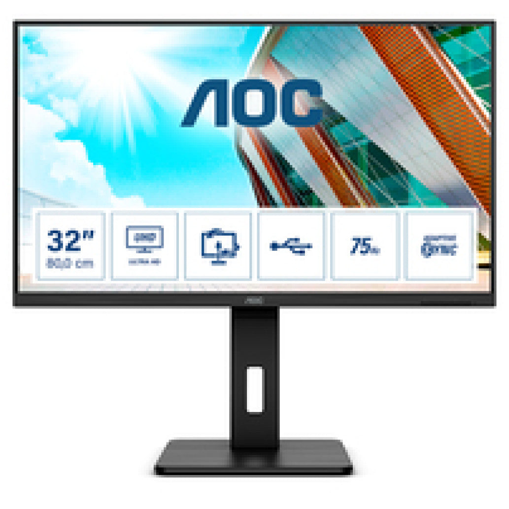 Monitor AOC 80 cm (31,5") U32P2 3840x2160 75Hz VA 4ms DVI 2xHDMI DisplayPort 4xUSB3.2 Pivot Zvočniki  3H