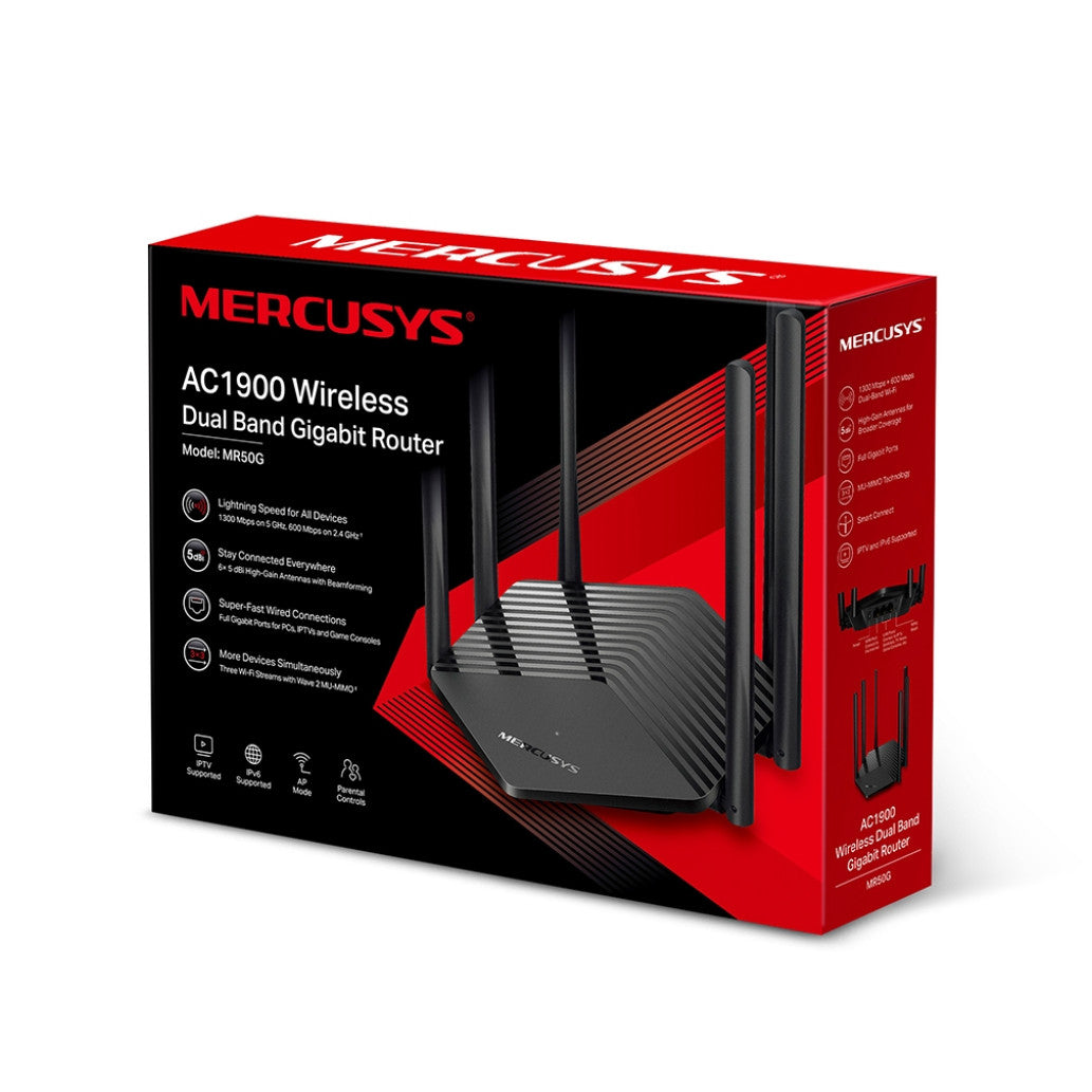 Usmerjevalnik brezžični MERCUSYS WiFi5 802.11ac AC1900 1300Mbit/s dualband 2xLAN 6x antena (MR50G)