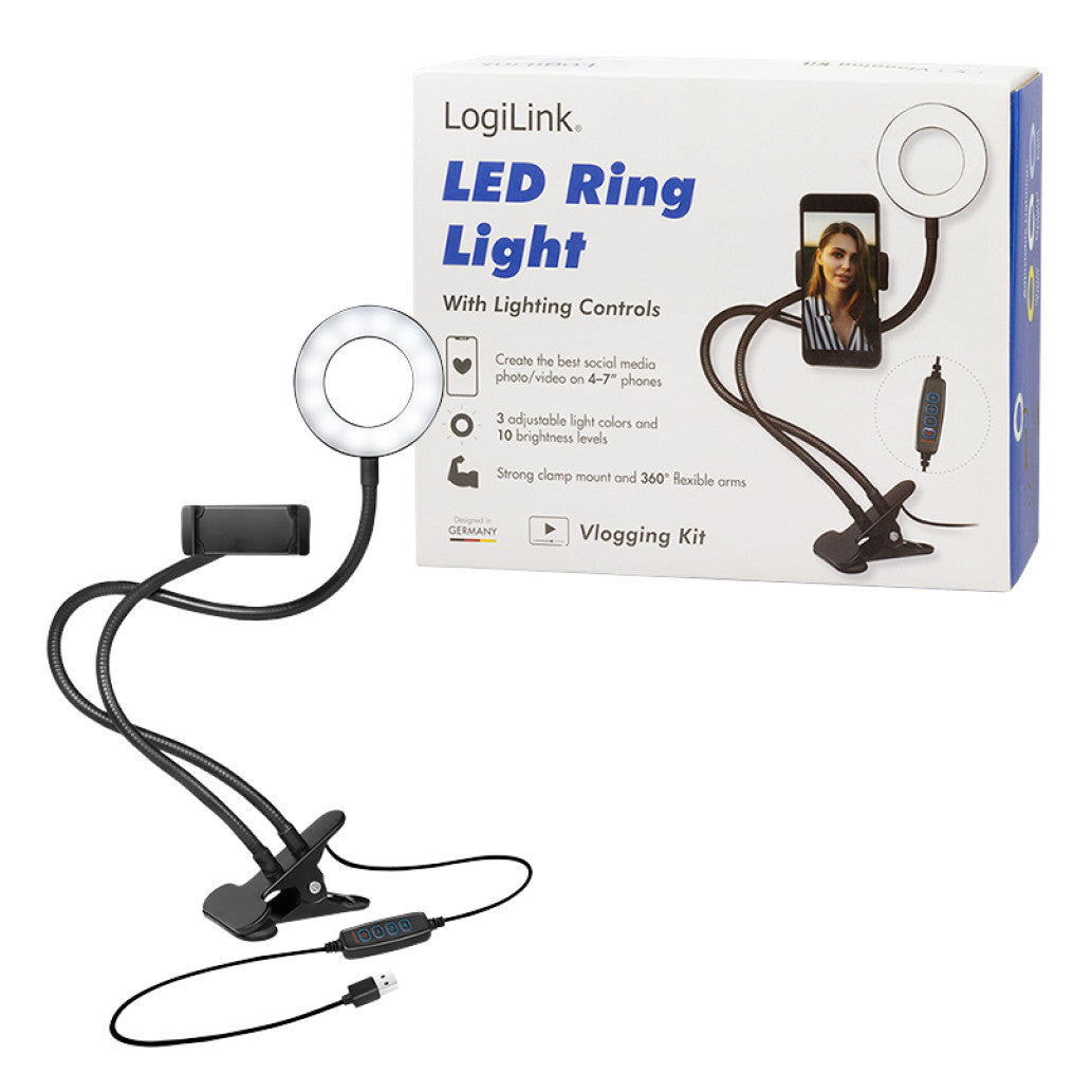 Selfie LED svetlobni obroč Logilink za pametni telefon z nosilcem/sponko (AA0150) EOLS-P