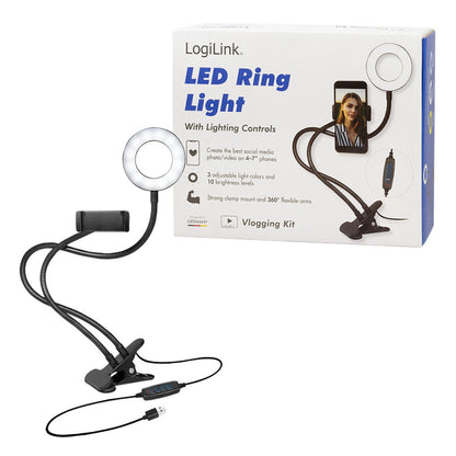 Selfie LED svetlobni obroč Logilink za pametni telefon z nosilcem/sponko (AA0150) EOLS-P