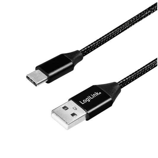 Kabel USB-C (m) => USB-A (m) 2.0 tekstil ovoj 1,0m 5V/3A 480MBs LogiLink črn (CU0140)