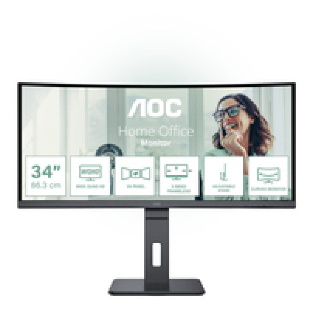 Monitor AOC 86,4 cm (34,0") CU34P3CV 3440x1440 Curved 100Hz VA 4ms HDMI DisplayPort USB-C 65W 4xUSB3.2 HAS Zvočniki 2x5W  3H RJ45 KVM