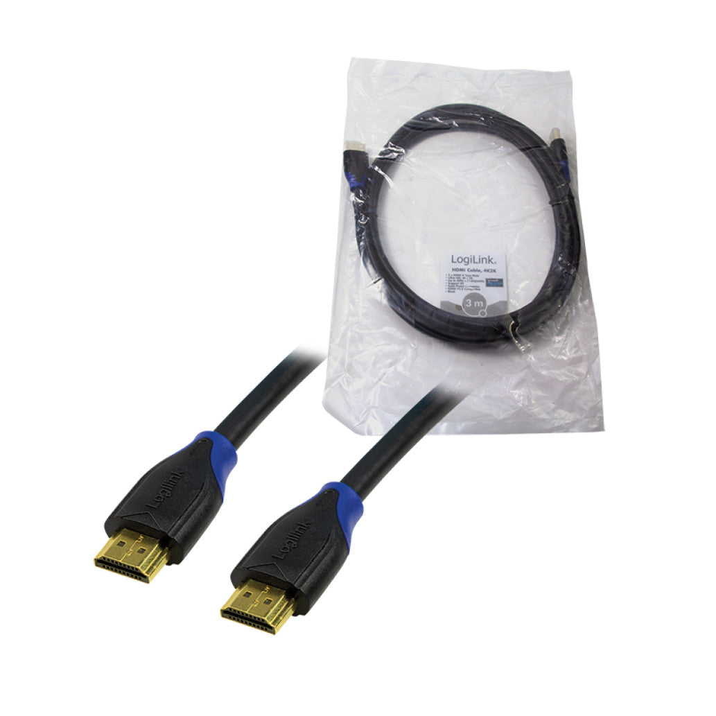 Kabel HDMI(m)=>HDMI(m) v2.0 3,00m 4K/60Hz pozlačeni kontakti črn LogiLink(CH0063)