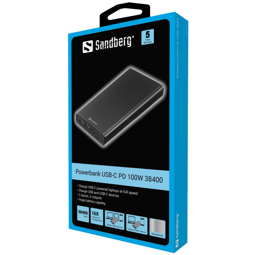 Prenosna baterija Sandberg USB-C PD 100W 38.400 mAh 1x USB-B 2x USB-A 1x USB-C