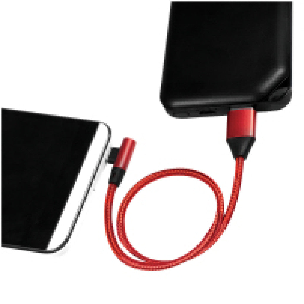 Kabel USB A => B micro tekstil ovoj 1,00m 90° (za mobitele) LogiLink rdeč (CU0150) EOLS-P