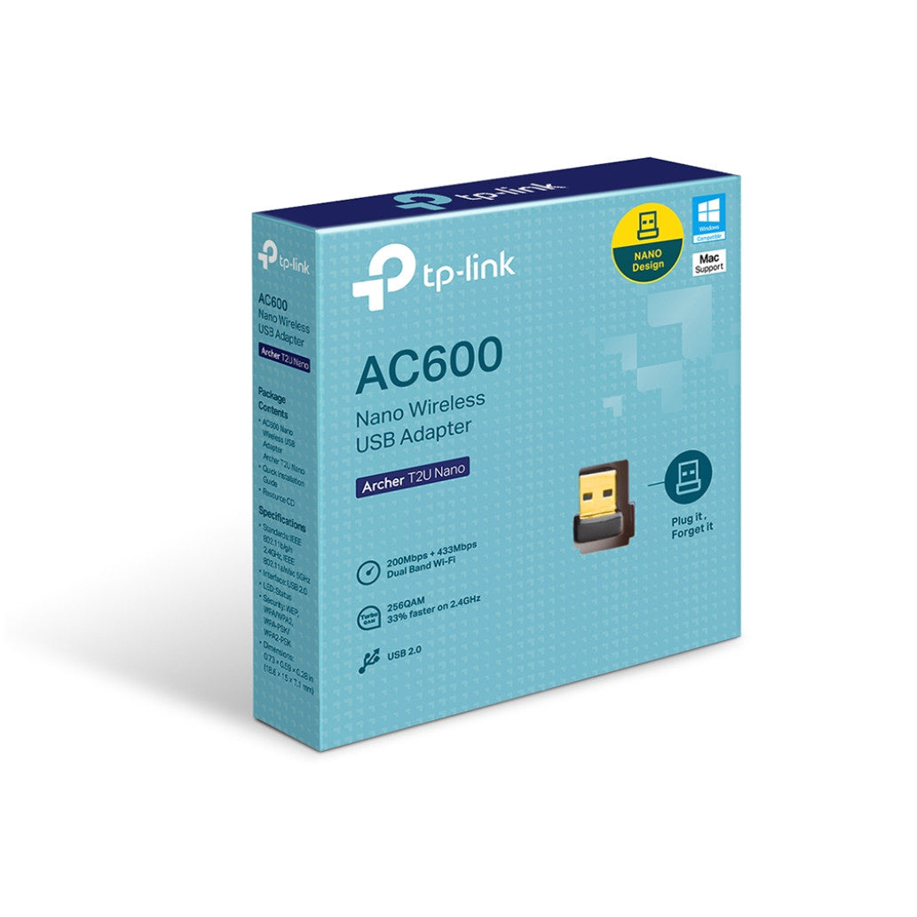 Brezžični mrežni adapter USB 2.0 TP-Link WiFi5 802.11ac AC600 633Mbit/s dualband Nano (Archer T2UNano)