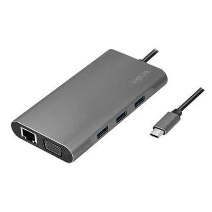 Priklopna postaja USB-C => 3x USB tip A 1xUSB-C PD 100W 1x HDMI 1x VGA1x RJ45 1x 3,5mm avdio 1x čitalec kartic SD/microSD LogiLink (UA0383) EOLS-P