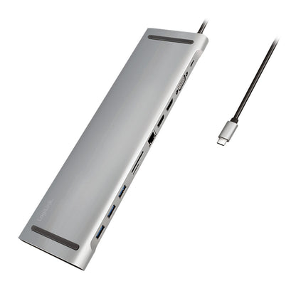 Priklopna postaja USB-C => 3x USB 3.0 tip A USB-C PD 100W 2x HDMI VGA RJ45 11 izhodov srebrn LogiLink (UA0373)