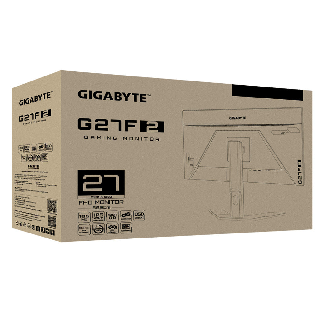 Monitor GigaByte 68,6 cm (27,0") G27F 2 1920x1080 Gaming 170Hz IPS 1ms 2xHDMI DisplayPort 2xUSB3.2 HAS  sRGB130% FreeSync Premium
