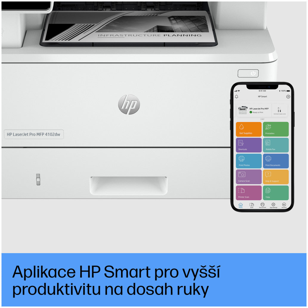 Tiskalnik multifunkcijski laserski ČB HP LaserJet Pro 4102dw A4 duplex tisk enostransko skeniranje USB LAN WiFi 40ppm (2Z622F#B19)
