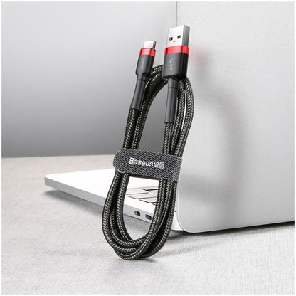 Kabel USB-C => USB-A 2.0 tekstil ovoj 2,00m 5V/2A QC3 Baseus črn/rdeč (CATKLF-C91)