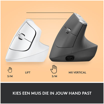 Miš brezžična + Bluetooth Logitech Lift Vertical za desničarje 4000DPI ergonomična bela (910-006475)