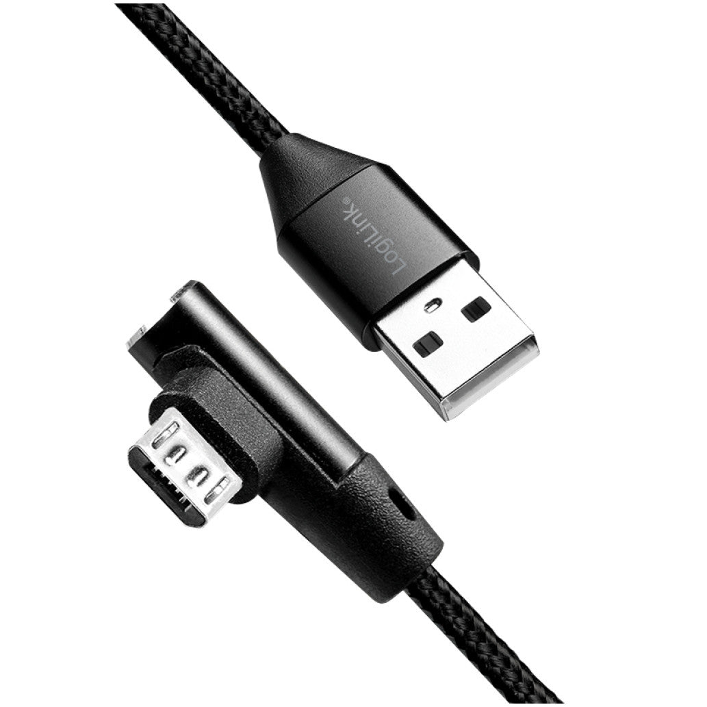 Kabel USB A => B micro tekstil ovoj 1,00m 90° (za mobitele) LogiLink črn (CU0142) EOLS-P