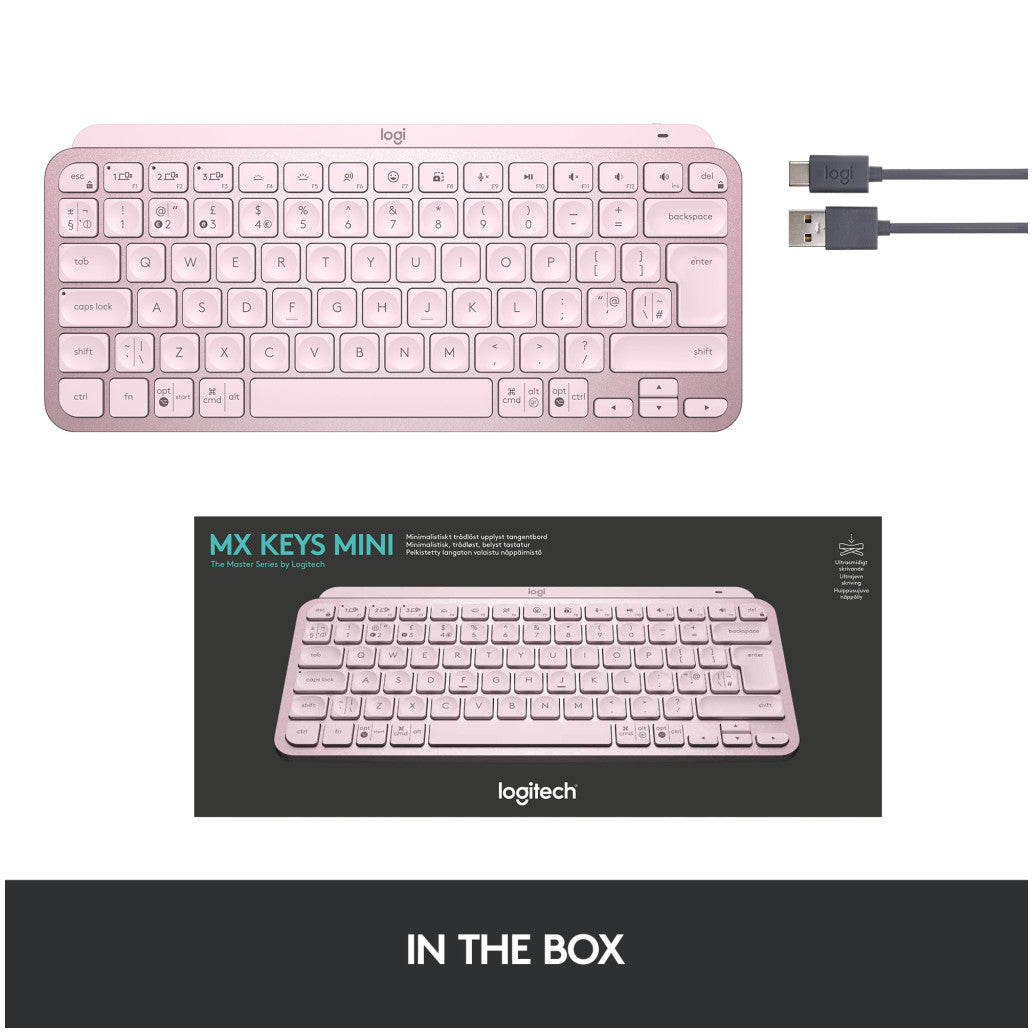Tipkovnica brezžična Logitech MX Keys Mini US international | SLO gravura roza LED osvetlitev (920-010500)