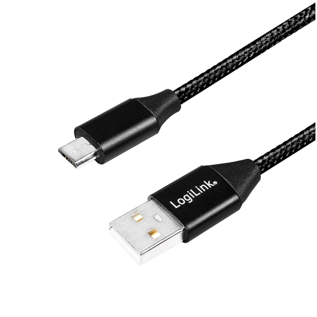Kabel USB A => B micro tekstil ovoj 0,30m (za mobitele) LogiLink črn (CU0143) EOLS-P
