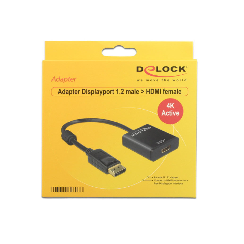 Pretvornik DisplayPort 1.2 (m) => HDMI (ž) 20cm 4K30Hz Delock aktivni (62607)