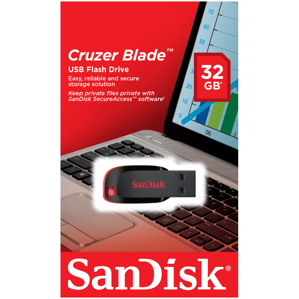 Spominski ključek 32GB USB 2.0 Sandisk Cruzer Blade 15MB/s - plastičen/brez pokrovčka/črn (SDCZ50-032G-B35)