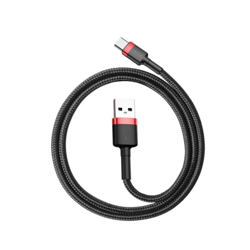 Kabel USB-C => USB-A 2.0 tekstil ovoj 1,00m 5V/3A QC3 Baseus črn/rdeč (CATKLF-B91)