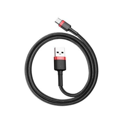 Kabel USB-C => USB-A 2.0 tekstil ovoj 1,00m 5V/3A QC3 Baseus črn/rdeč (CATKLF-B91)