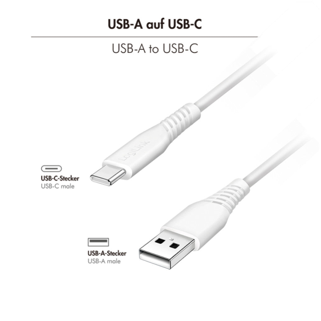 Kabel USB-C (m) => USB-A (m) 2.0 0,50m 15W 3A/5V 480Mbps bel LogiLink (CU0251)