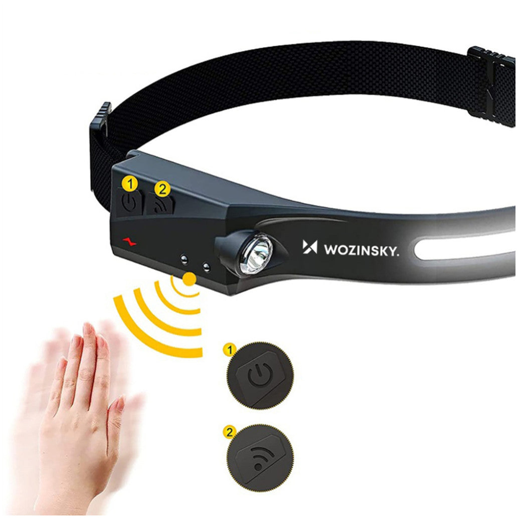 Naglavna svetilka Wozinsky WLC-1200 350lm CREE LED IPX4 z senzorjem gibanja črna (WLC-1200)