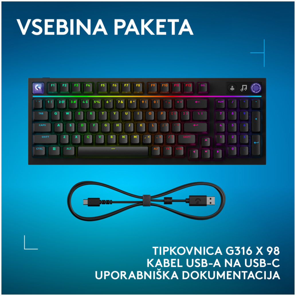 Gaming Tipkovnica Žična Logitech G316 X 98 | SLO gravura črna RGB (920-014201)