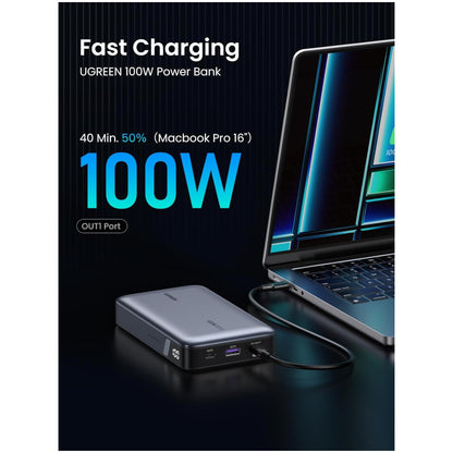 Prenosna baterija Ugreen 20000mAh 100W PD 1x USB-A 2x USB-C črna (25188)