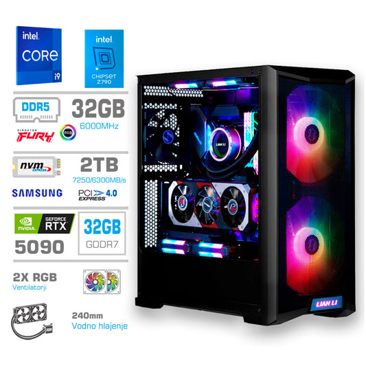 Računalnik MEGA TWR S10 i9-14900K/RTX5090/32GB-DDR5/2TB-4.0/1000W/Brez OS/črna RGB
