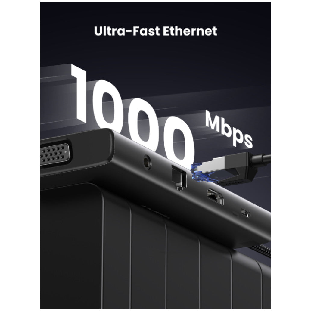 Priklopna postaja USB-C => Ugreen 11v1 1xVGA 1xHDMI 2xUSB3.2 2xUSB-C 100W 1xLAN 1x3,5mm (45520)