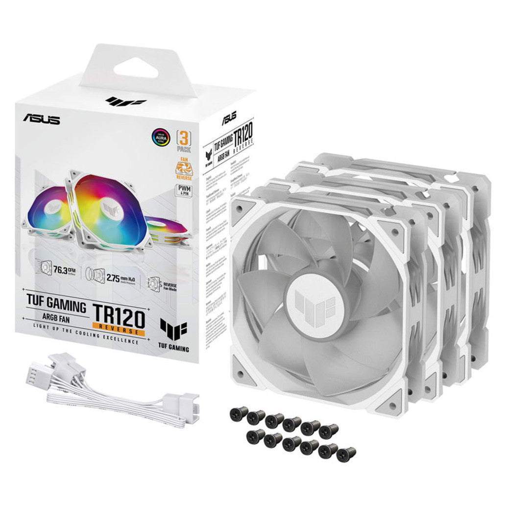 Ventilator Asus TR120 Reverse 120mm, bela ARGB (3 pack)